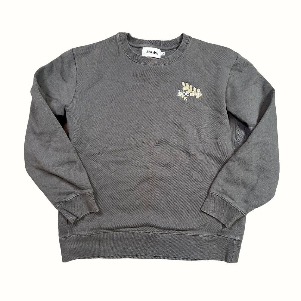 Jiberish Embroidered Skiing Ski Logo Crew Neck Grey Sweatshirt Womens Size Large